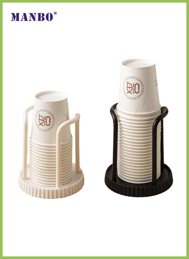 MANBO Two paper cup holders, disposable cup lid organizer, coffee cup dispenser/dispenser, storage station for coffee shops, milk tea shops, restaurants, offices, and restrooms (black and beige) - Image 1